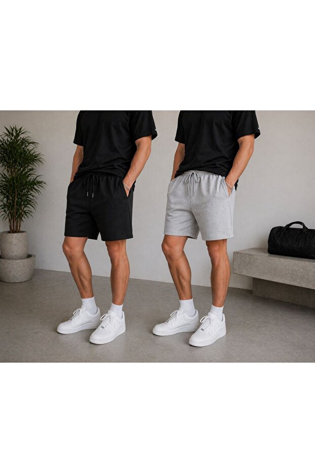 Shorts 2 Pieces Black+Grey Shorts Wide Fit