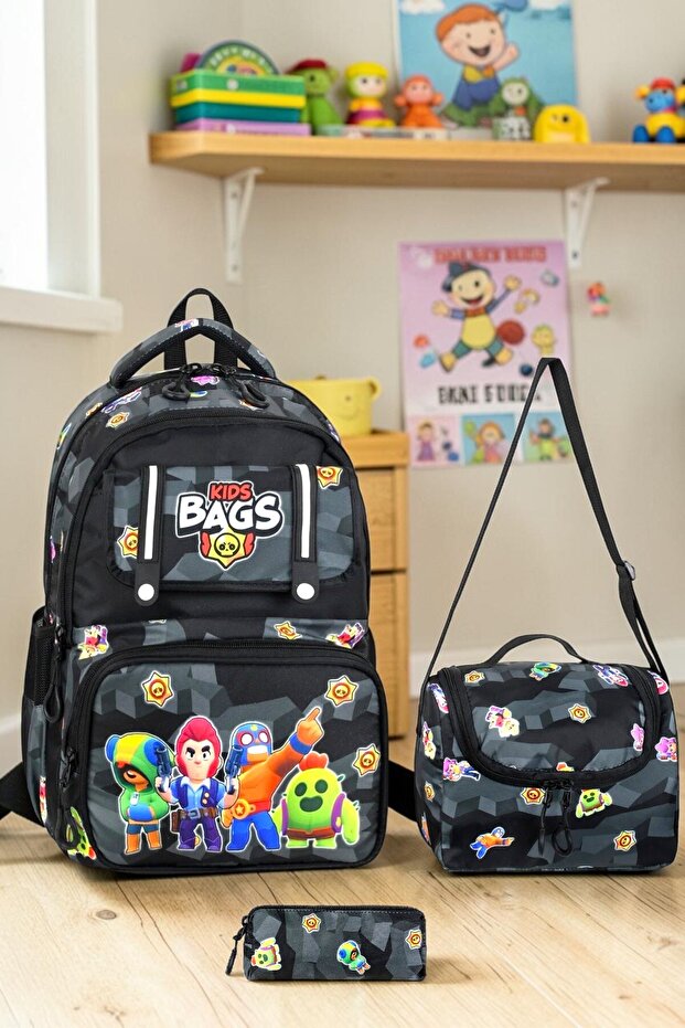 Primary School Orthopedic Waterproof 3 Compartment Primary School Boy's Backpack with Water Bottle