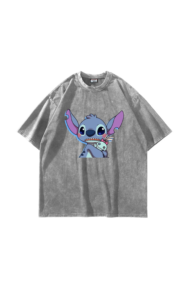 Stitch Baby Printed Oversize Unisex Washable White Tshirt