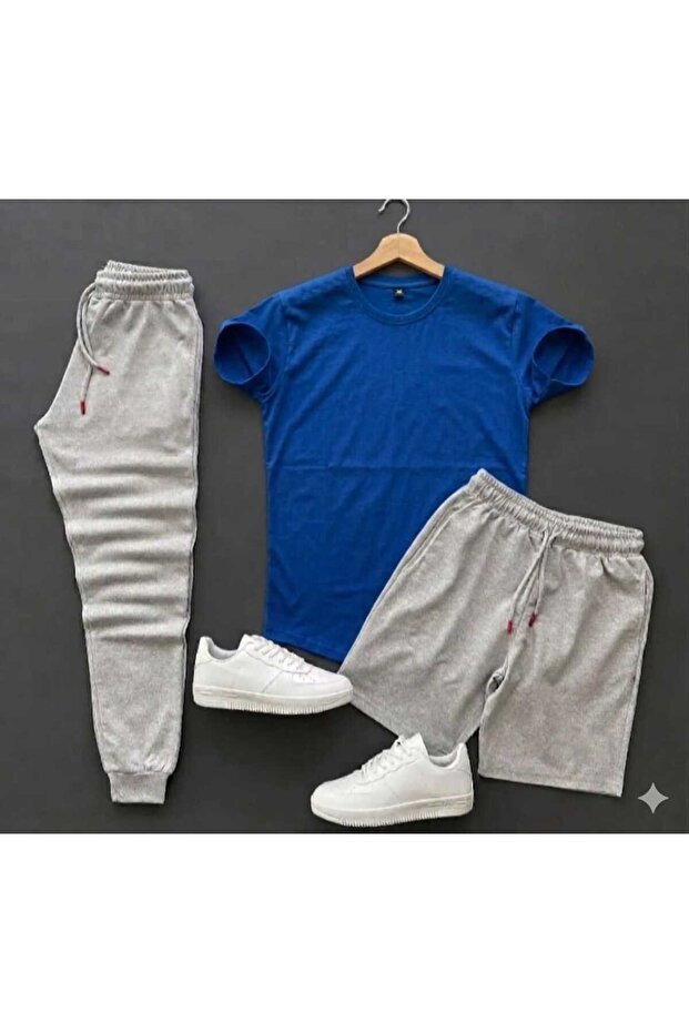 3-Piece T-Shirt Shorts Tracksuit Set Without Print