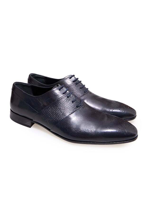 Dark Blue Color Lace-Up Genuine Leather Leather Sole Men's Shoes