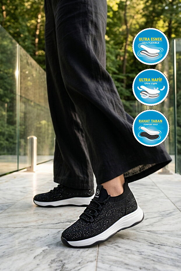 Black Anorak Lightweight Flexible Lace-Up Women's Casual Shoes 2061 g