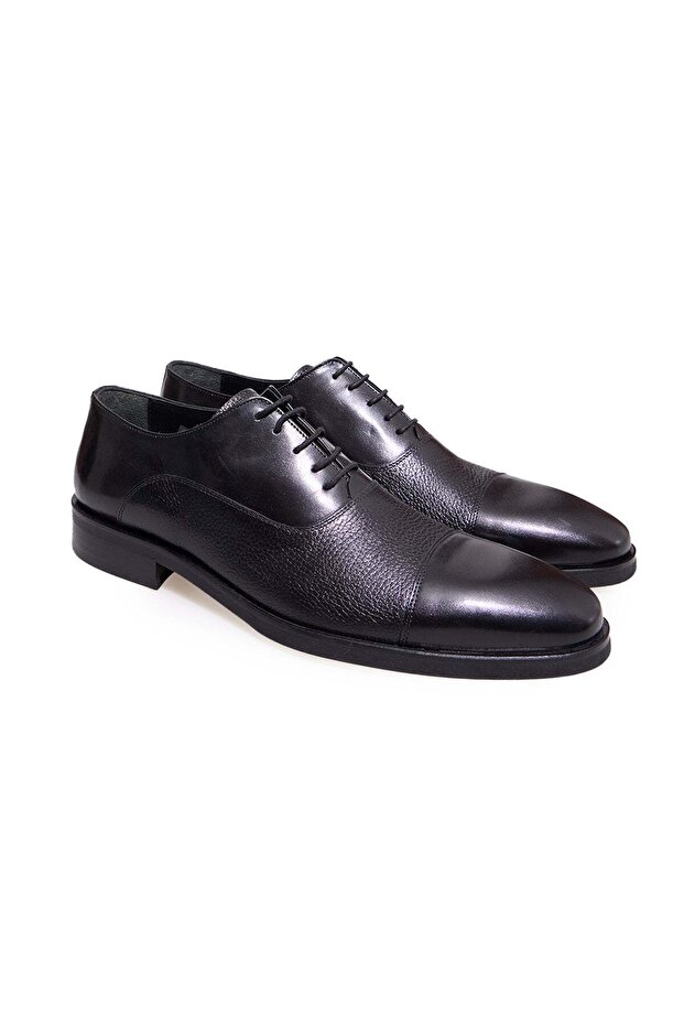 Black Color Lace-Up Genuine Leather Men's Shoes