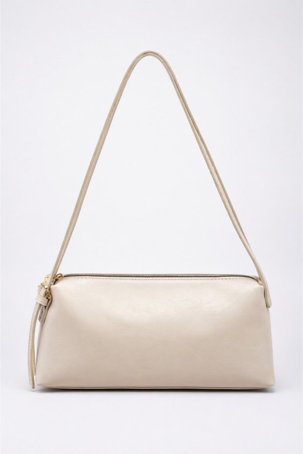 Cream Women's Minimal Design Double Strap Zippered Women's Shoulder Bag – Casual Stylish Handbag