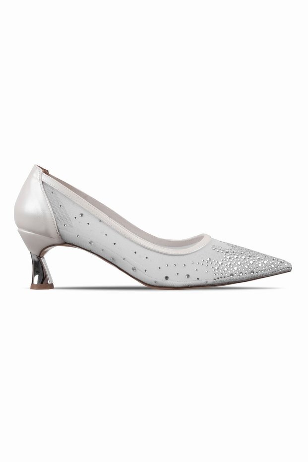 Violin Women's Pointed Toe Shiny Stone Detailed Heeled Shoes