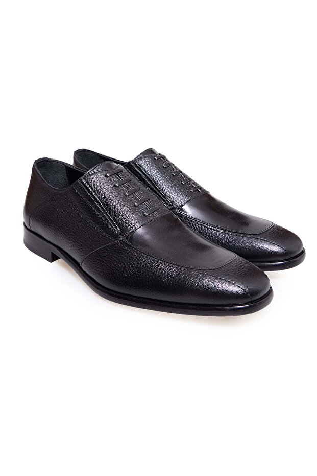 Black Color Lace-Up Genuine Leather Leather Sole Men's Shoes