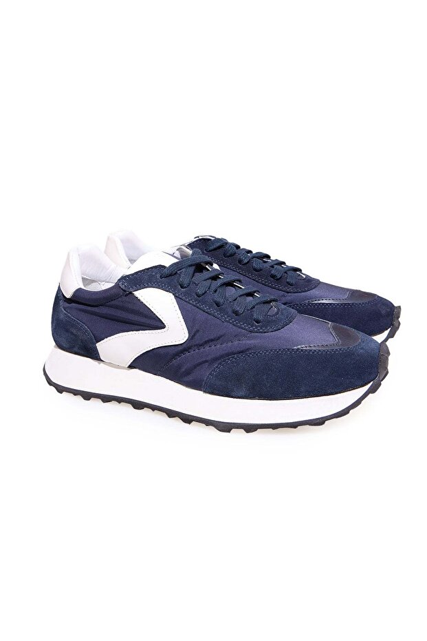 Dark Blue Color Lace-Up Genuine Leather Suede Men's Shoes