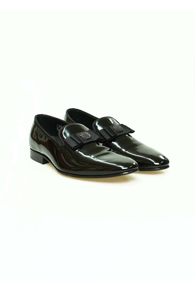 Black Color Laceless Genuine Leather Men's Shoes