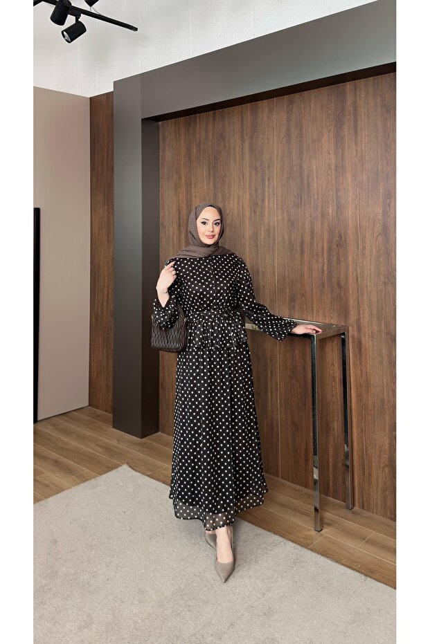 Polka Dot Lined Tulle Skirt Blouse Double Set Black