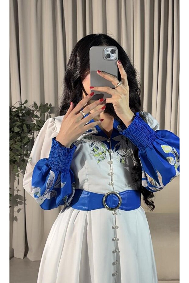 Long Dress with Indigo Patterned Ends - 5