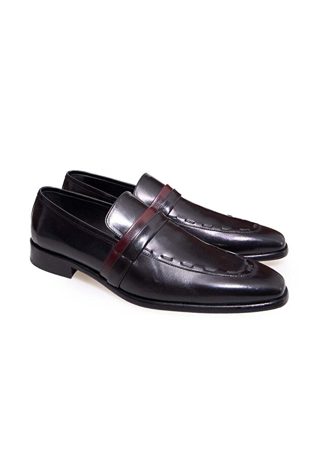 Black Color Laceless Genuine Leather Leather Sole Men's Shoes