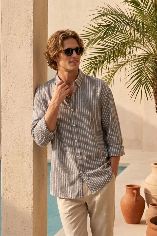 Men's Black Single Striped Long Sleeve Shirt Ls-13041