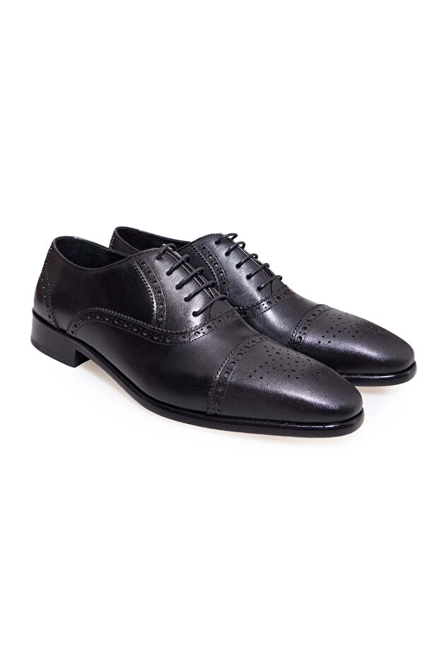 Black Color Lace-Up Genuine Leather Leather Sole Men's Shoes