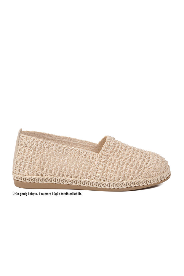 Cream Textile Women's Flat Shoes Pc-54572 Z Wide Fit