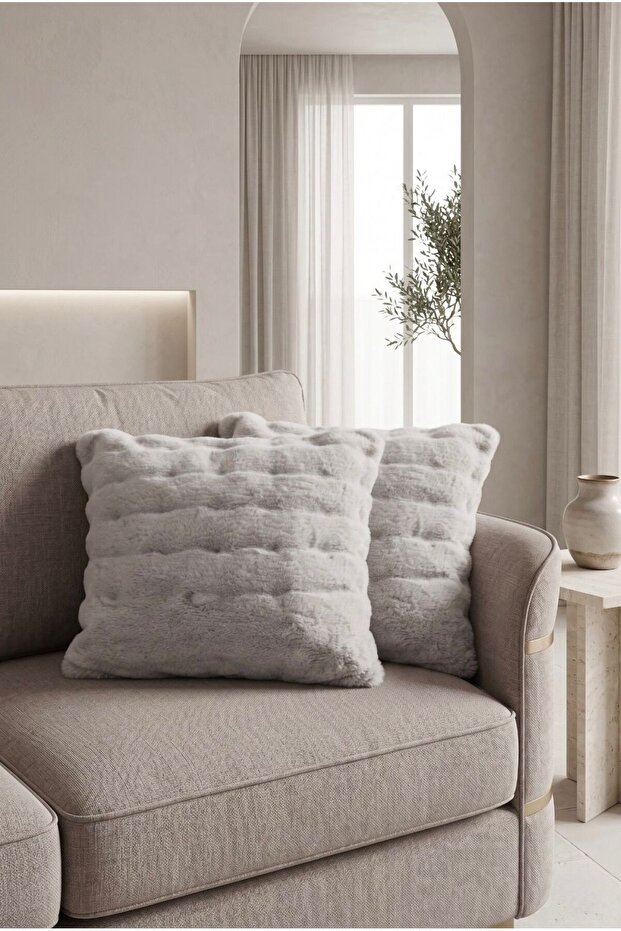 2-Pack Bubble Rabbit Fur Fabric Pillow Ultra Soft Plush Decorative Pillow Cushion Cover (43X43)