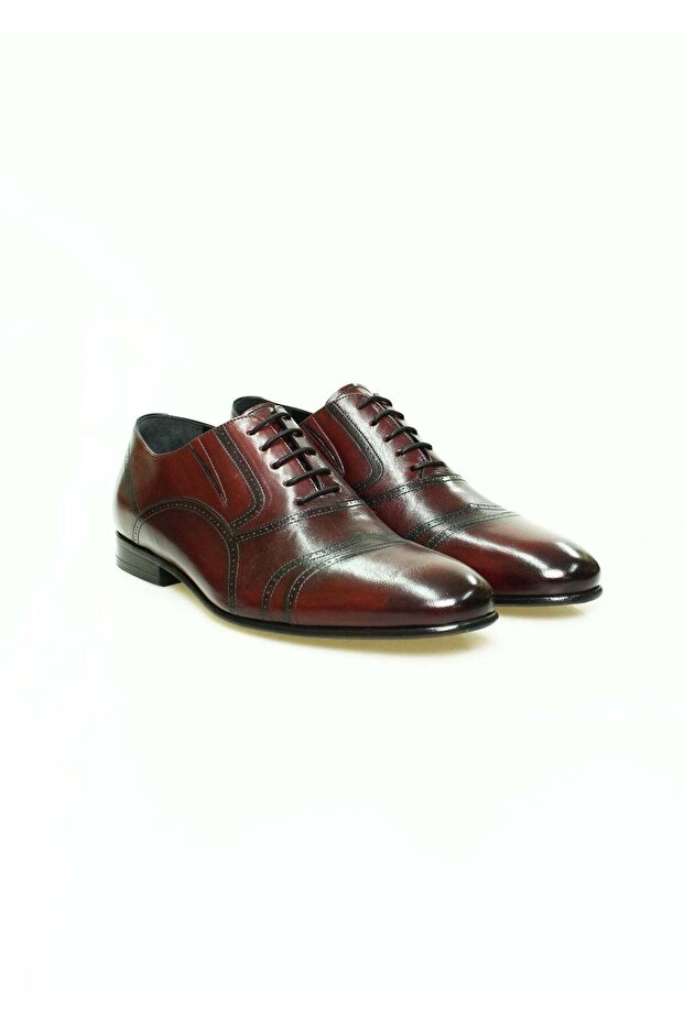 Burgundy Color Lace-Up Genuine Leather Men's Shoes