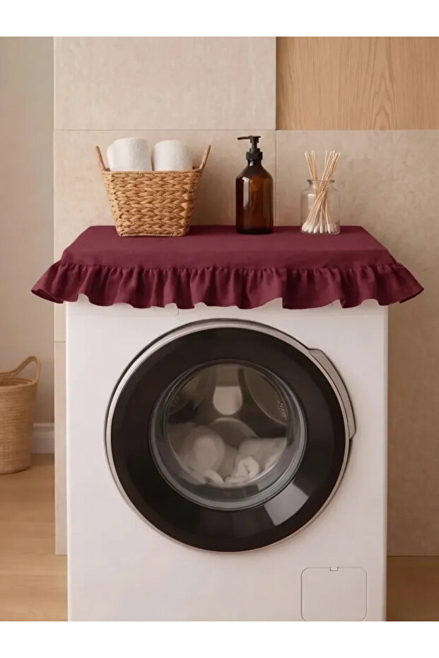 Ruffled Washing Machine Cover - Dowry Decorative Bathroom Machine Cover - Burgundy