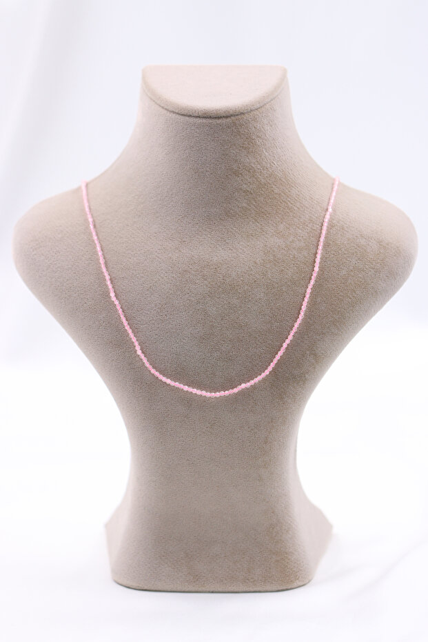 Pink Quartz Stone Necklace Natural Stone Faceted Cut 2-3 mm