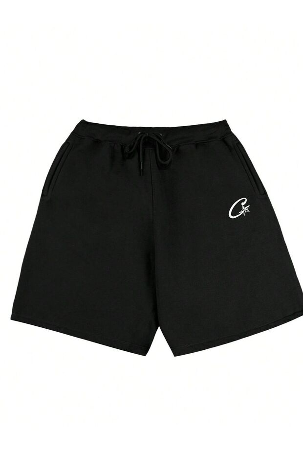 Hanangiyim Black Shorts Printed Comfortable Fit Elastic Waist Daily Sports Summer