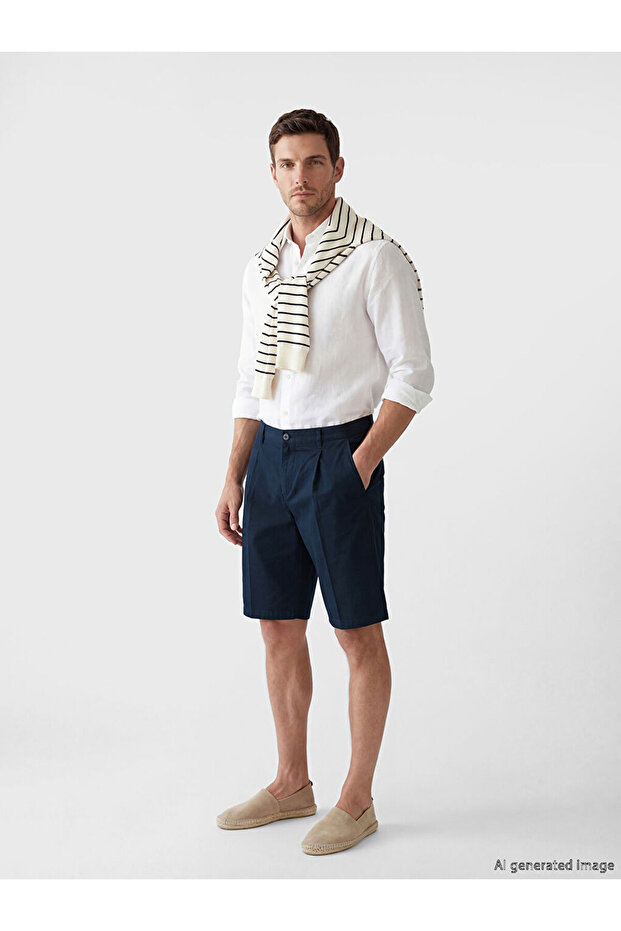 Navy Blue Comfortable Fit Gabardine Men's Shorts