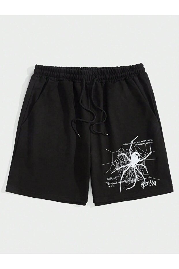 Hanangiyim Black Shorts Printed Comfortable Fit Elastic Waist Daily Sports Summer