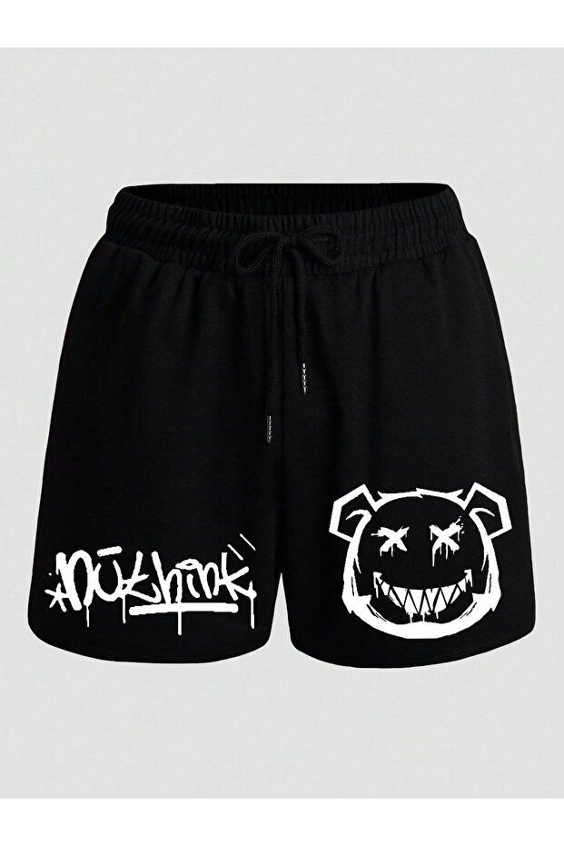 Hanangiyim Black Shorts Printed Comfortable Fit Elastic Waist Daily Sports Summer