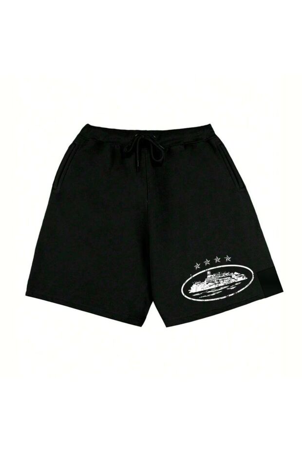 Hanangiyim Black Shorts Printed Comfortable Fit Elastic Waist Daily Sports Summer