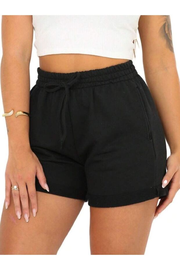 Hanangiyim Black Shorts Printed Comfortable Fit Elastic Waist Daily Sports Summer