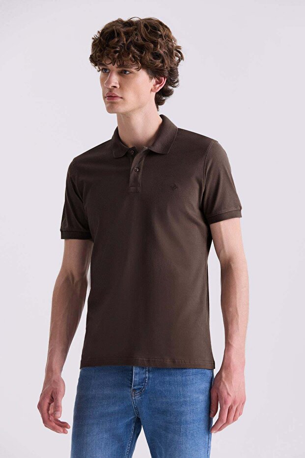 Brown Slim Fit Polo Neck T-Shirt