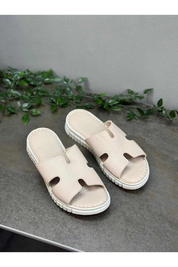 Cream Leather Orthopedic Women's Daily Slippers