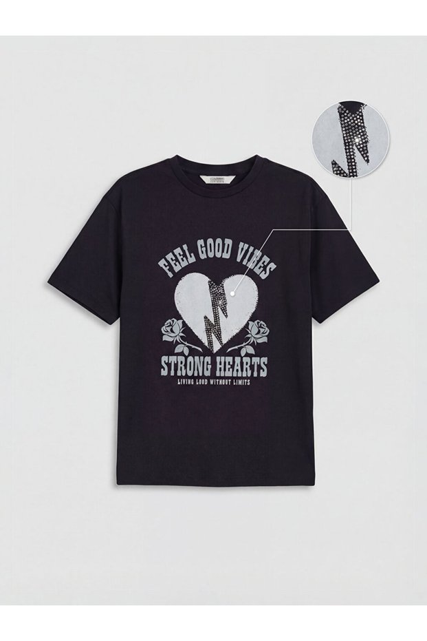 Timeless Clothing & Timeless Choices Printed Stone Detailed Girls' T-Shirt