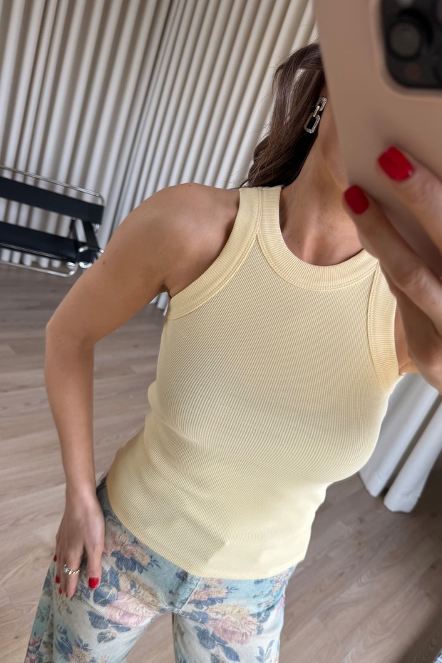 Butter Yellow Halter Neck Lycra Tank Top