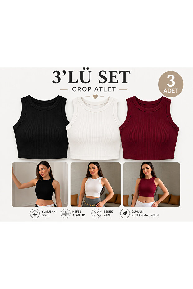 Kadın 3’lü Crop Atlet Set