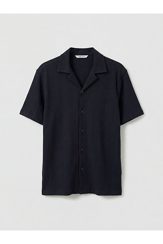 Navy blue regular fit striped dobby men's shirt from güli̇s gi̇yi̇m