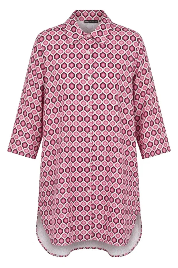 Geometric Patterned Buttoned Tunic 2256-01 Pink - 4
