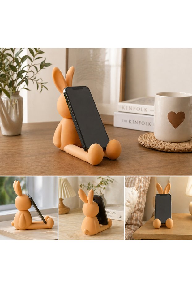 Decorative Desktop Phone Holder with Rabbit Figure - 3D Design Stand
