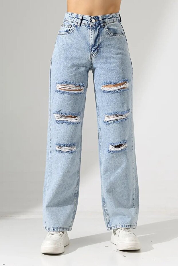 High Waist Ripped Detailed Mom Jean