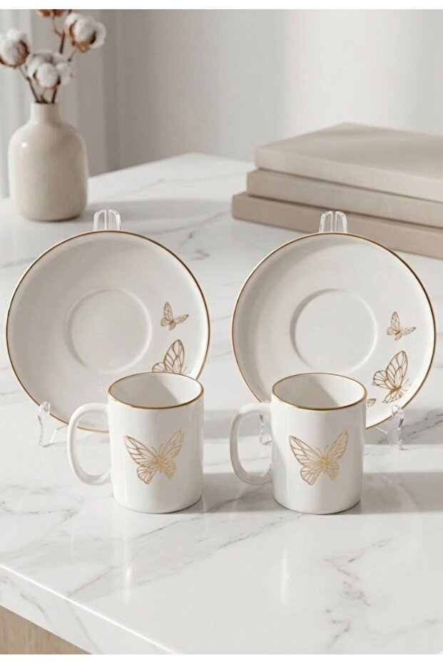Porcelain Sparkle Pattern Coffee Cup Set for 2 People, 4 Pieces