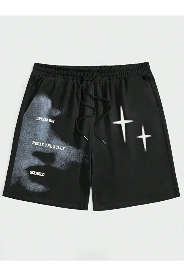 Unisex Graphic Printed Black Shorts Streetwear Comfortable Fit