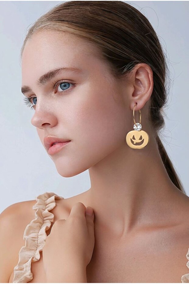 Silver Color Earrings with Pumpkin Figure