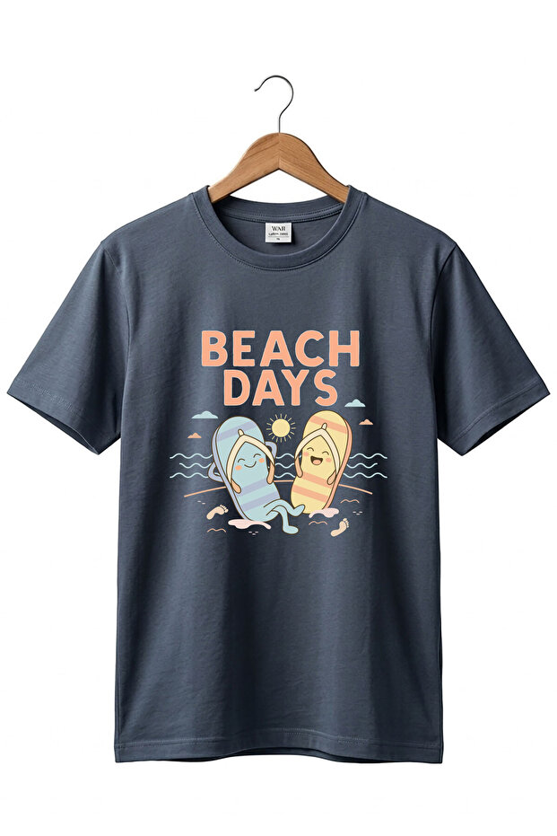 Unisex Holiday Beach Themed Beach Days Printed Beach Slippers Short Sleeve Summer 100% Cotton Basic T-Shirt