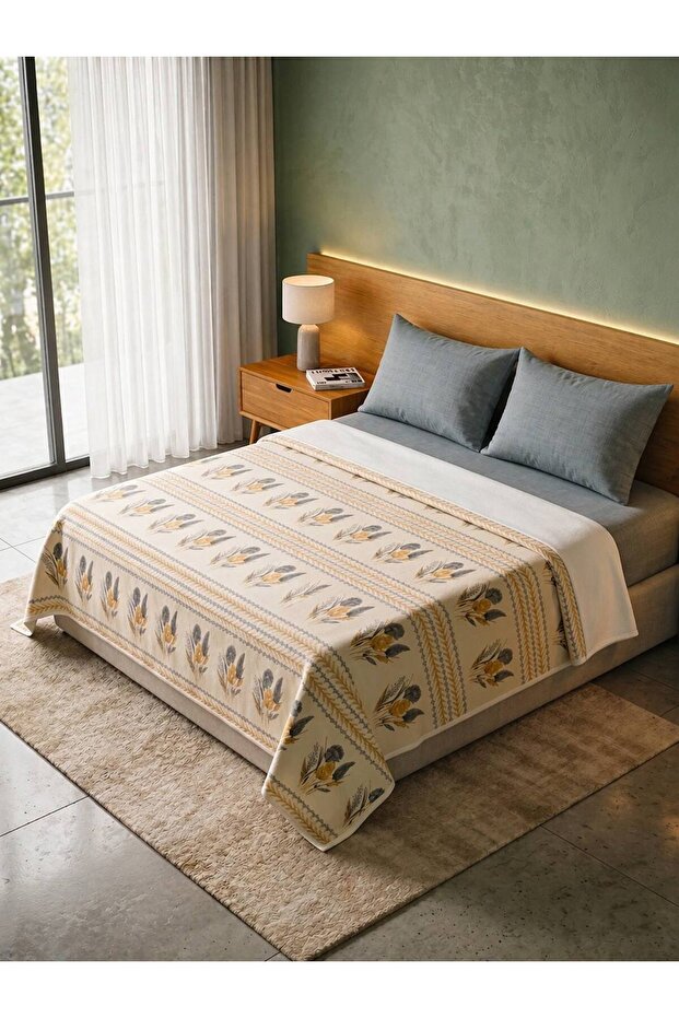 Ekin Patterned Sheet with Elastic Single Pique Set - Gray