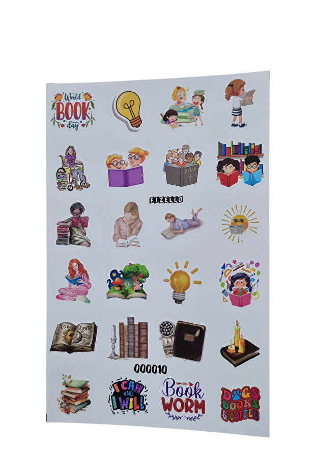 مجموعة ملصقات مُصممة لمحبي الكتب - 24 ملصقًا - مقطوعة بالرقائق المعدنية