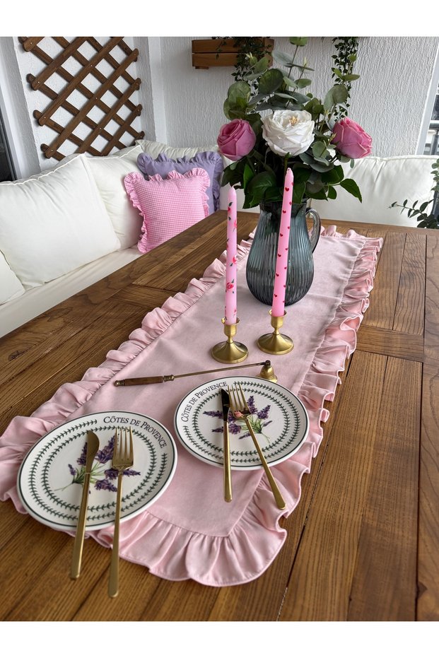 İnci Vintage Full Ruffled Powder Pink Runner Seamless
