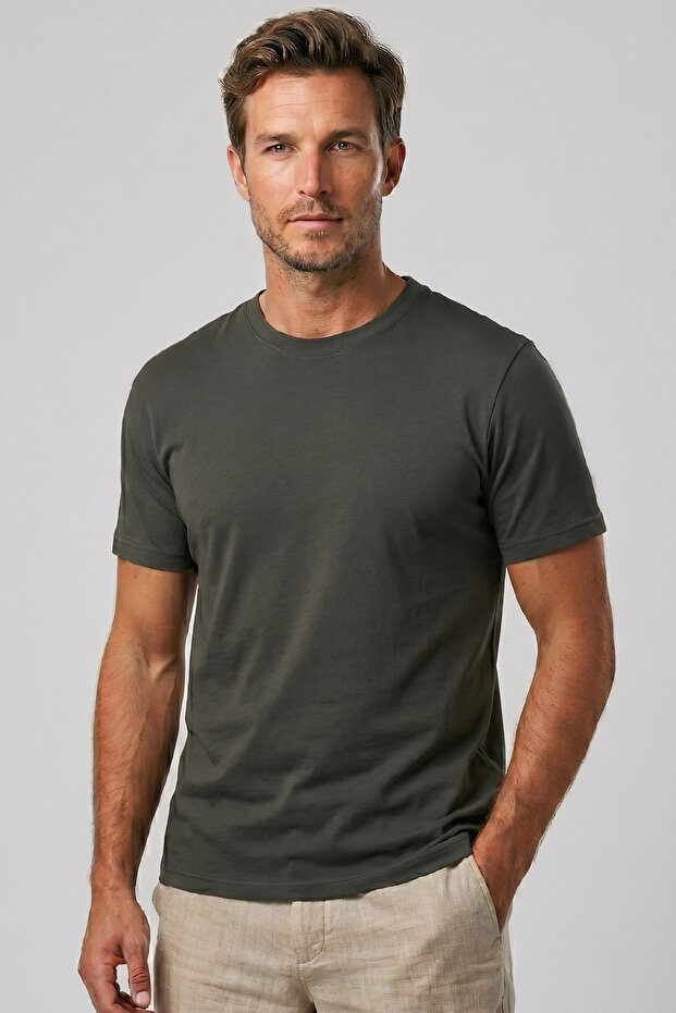Men's Vision Premium Quality Dense Textured Cotton T-Shirt Khaki M101-R0220-11