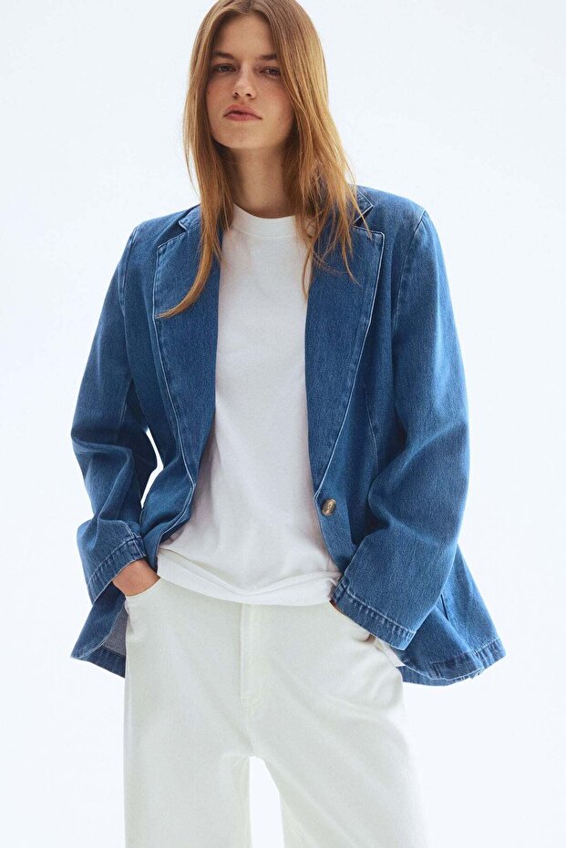 Single-breasted denim blazer - 1
