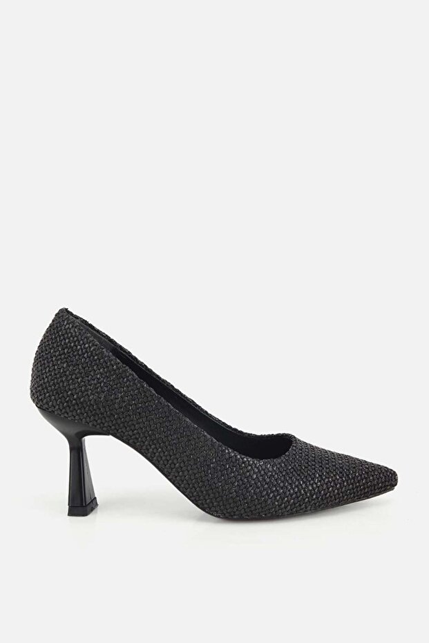 Women's black pointed-toe woven espadrille mules