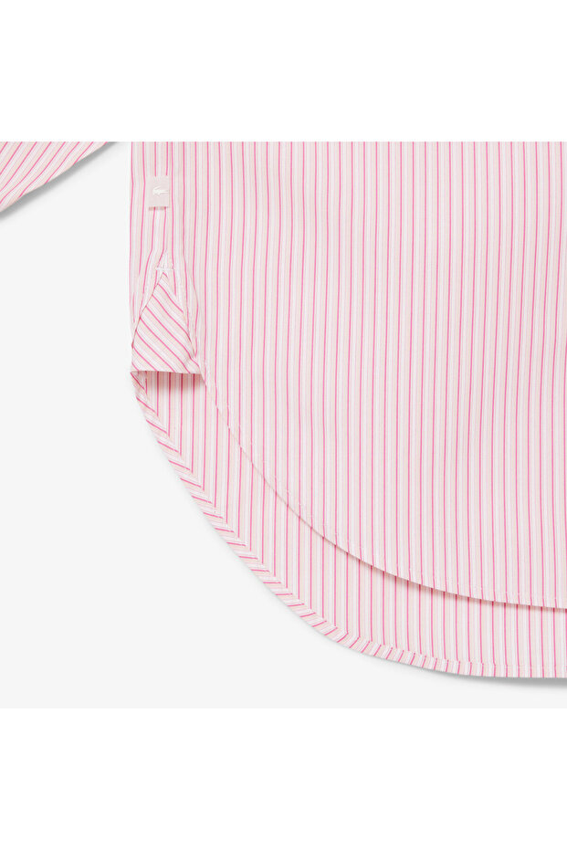 Kadın Oversize Fit Çizgili Pembe Gömlek - 8