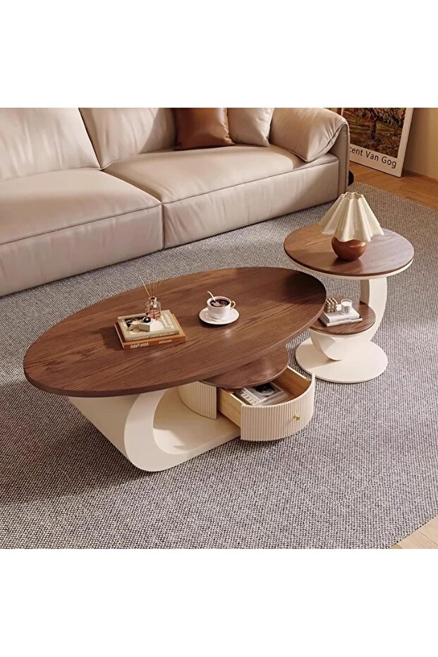 2Pcs Coffee Table with Storage - 4