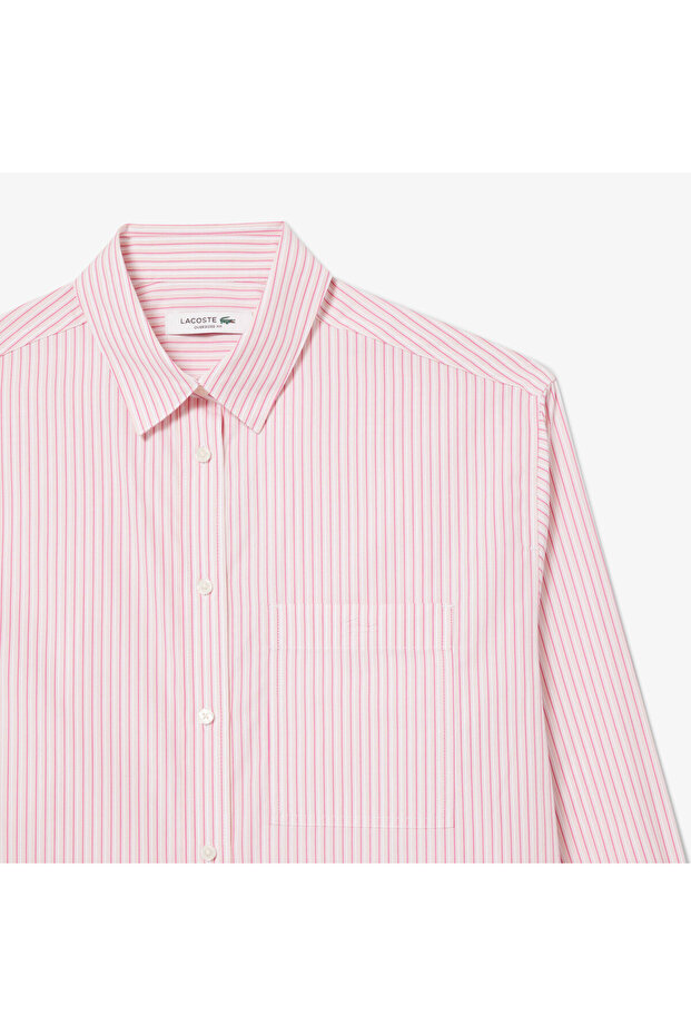 Kadın Oversize Fit Çizgili Pembe Gömlek - 6